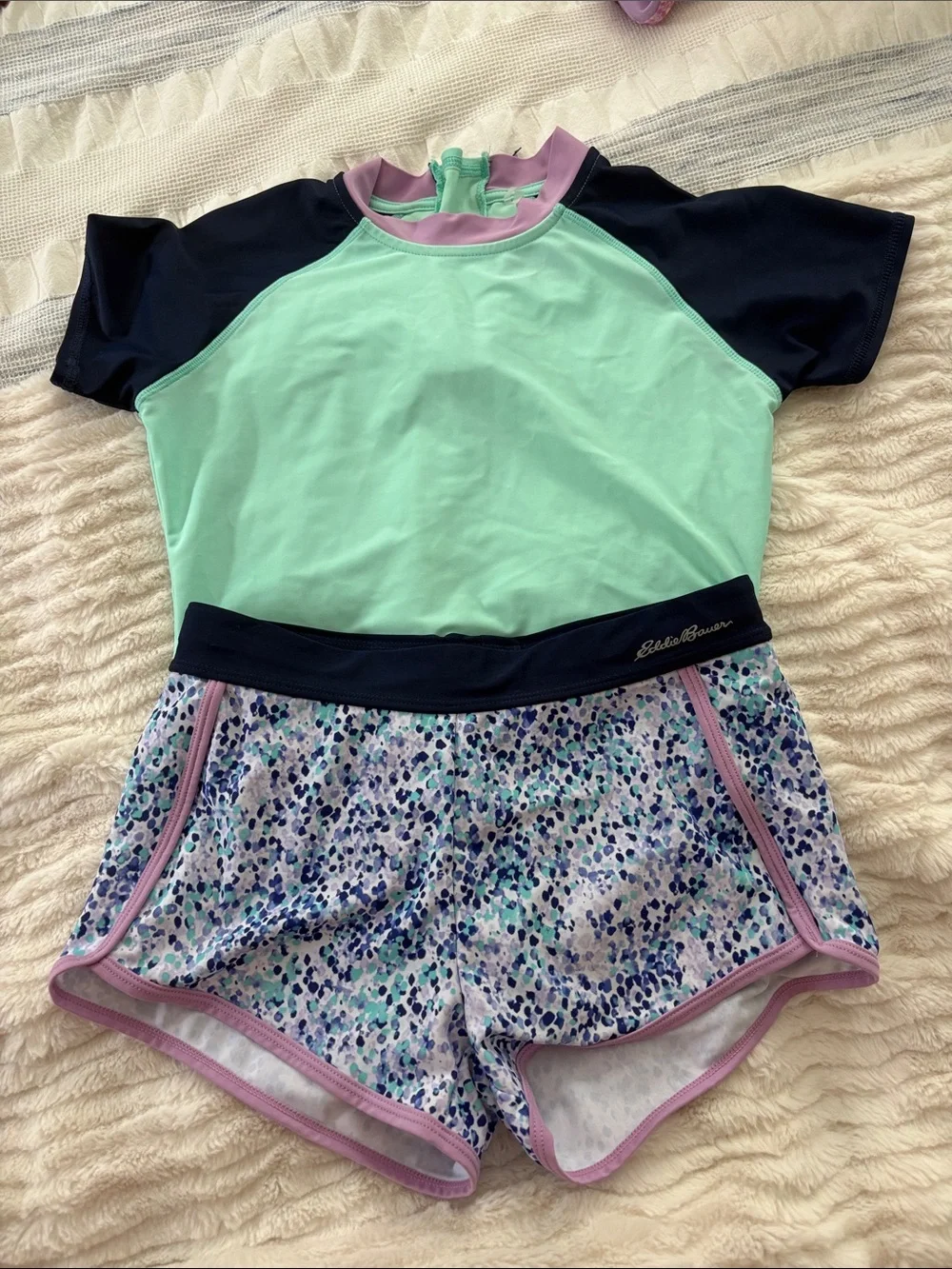 Eddie Bauer Mint, Navy & Lavender Girls' Rash Guard Swim Set
